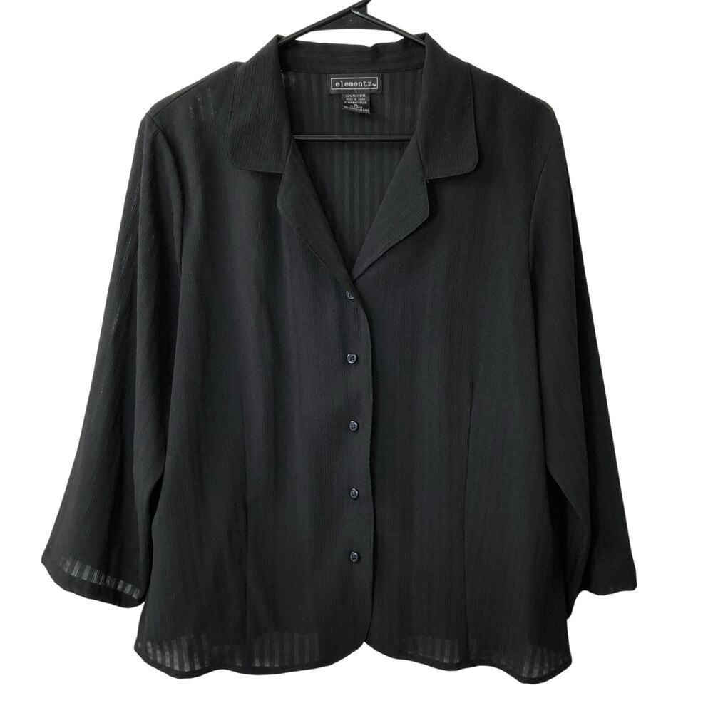 Elementz button down blouse black sheer stripes size XL (T1)